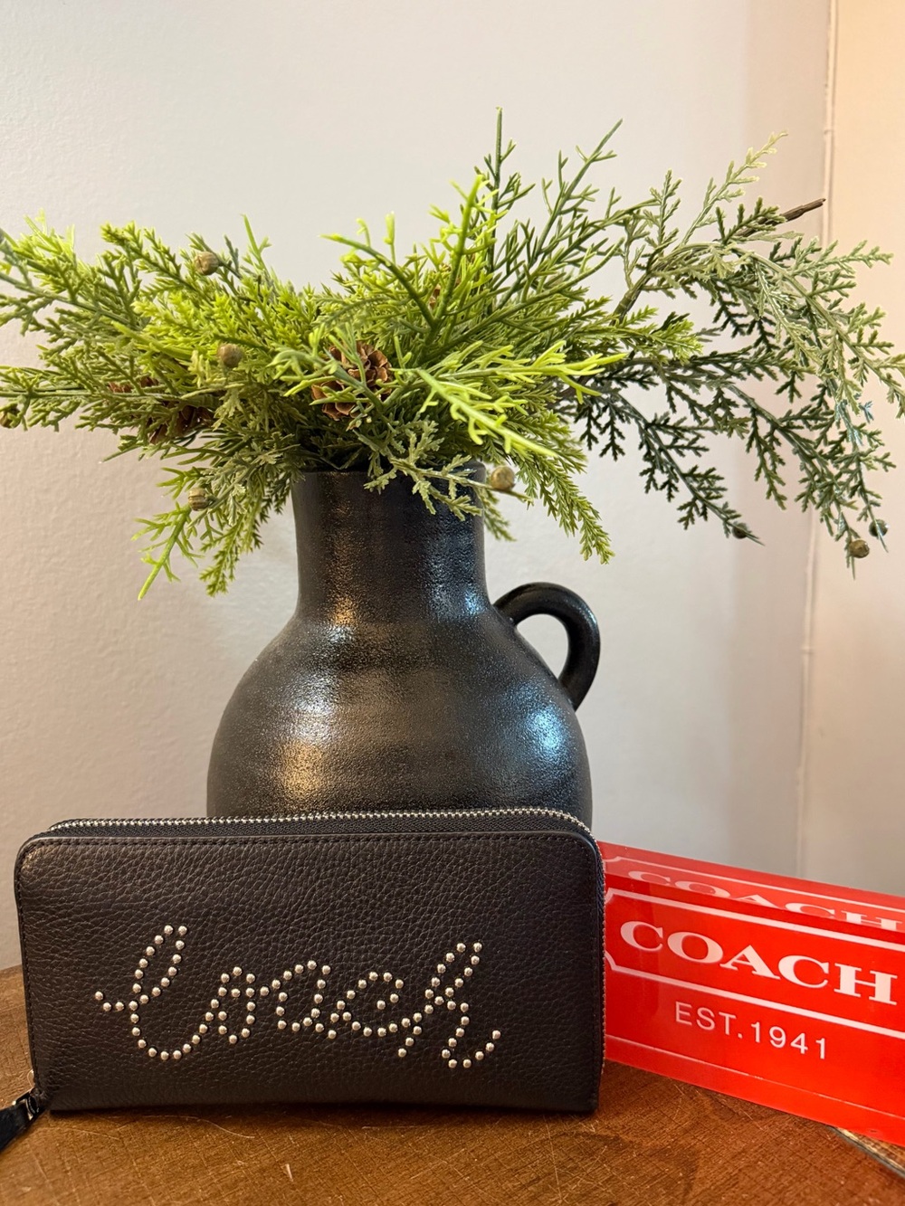 Coach Studded Script Zip Around Wallet